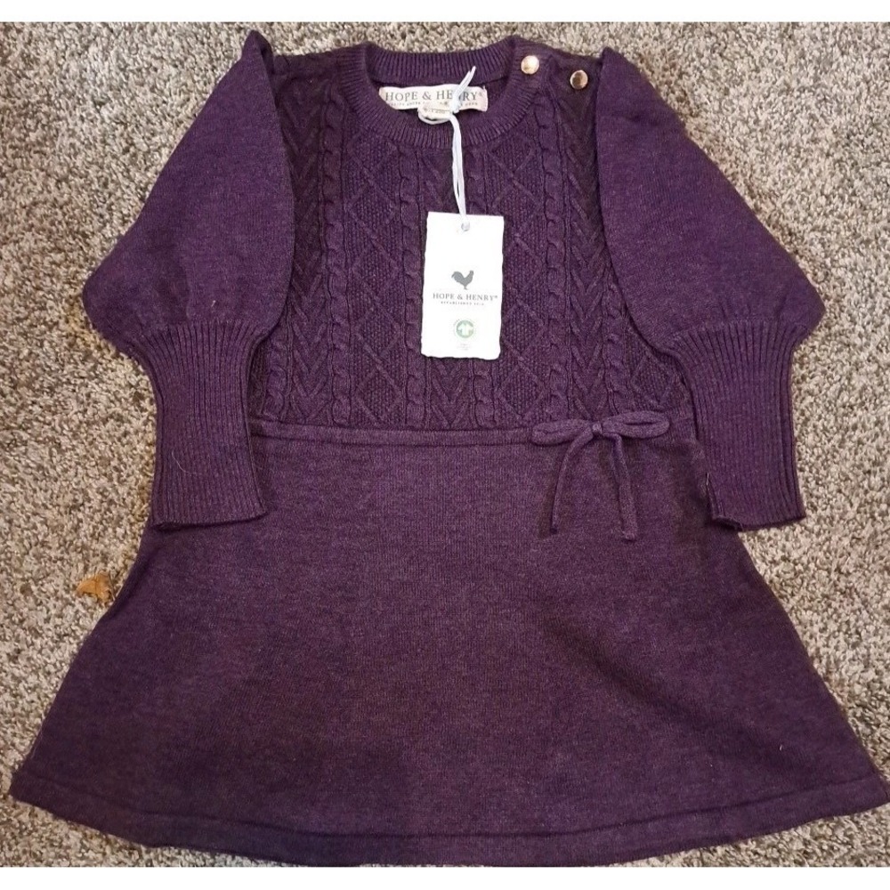 NWT Hope & Henry Organic Cable  Bodice Sweater Dress‎ Purple Sz 6-12 Mos